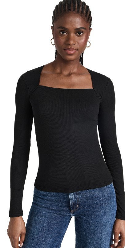 Madewell Angled Neck Long Sleeve Top True Black