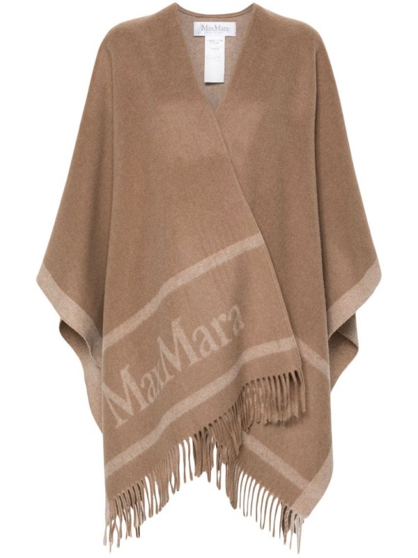 logo-jacquard wool cape
