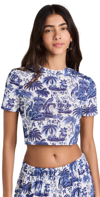 STAUD Fernanda Top Blue Toile