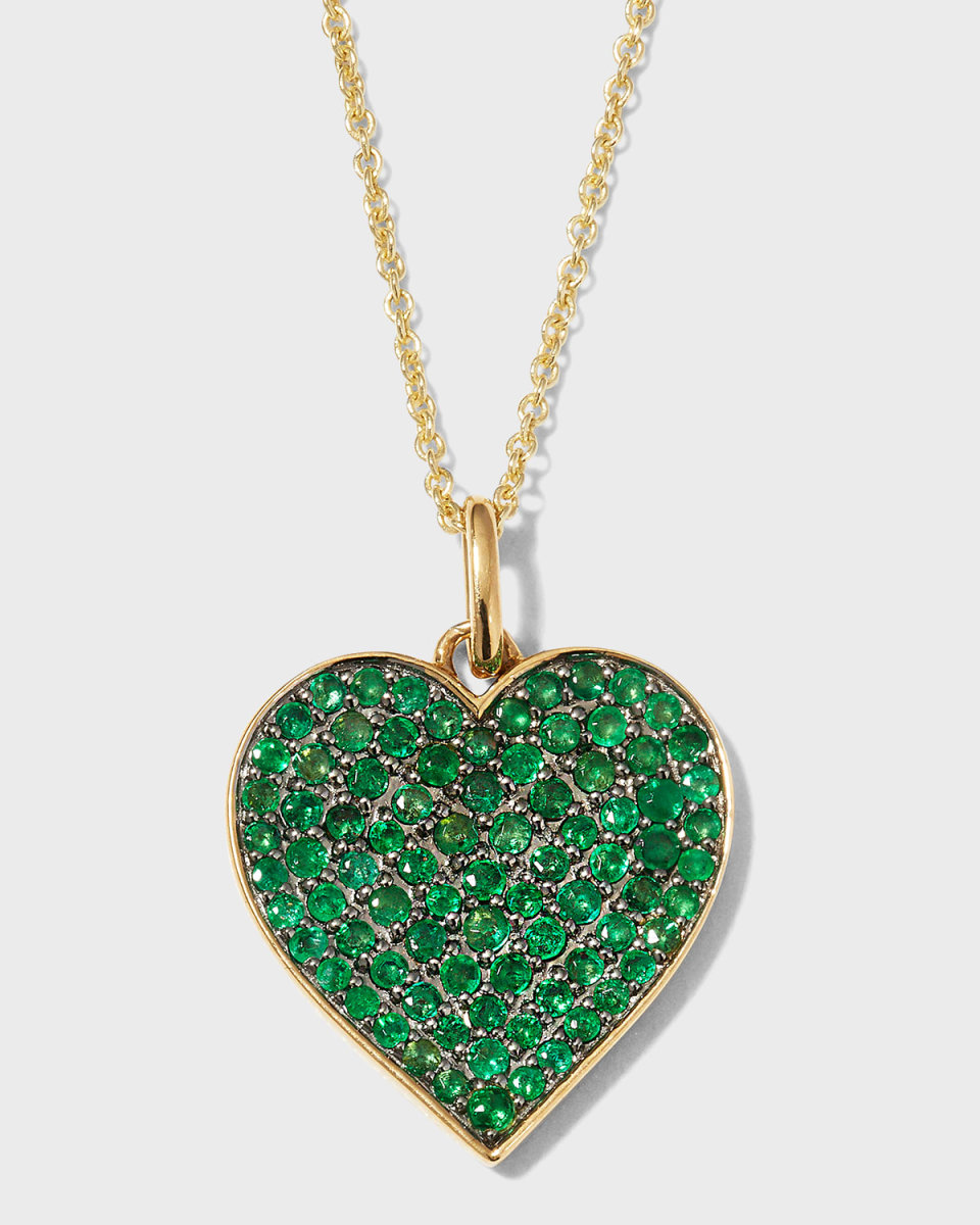 14k Yellow Gold XL Emerald Heart Pendant Necklace