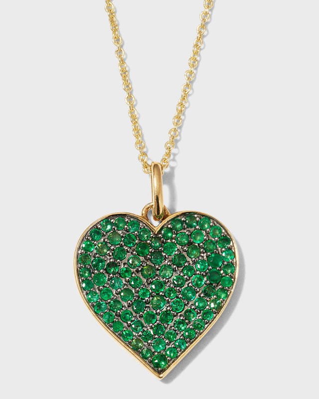 14k Yellow Gold XL Emerald Heart Pendant Necklace