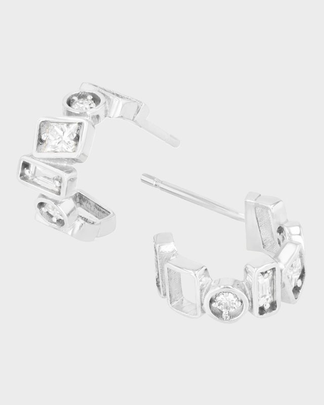 Inlay Collection Small 18k Diamond Huggie Hoop Earrings