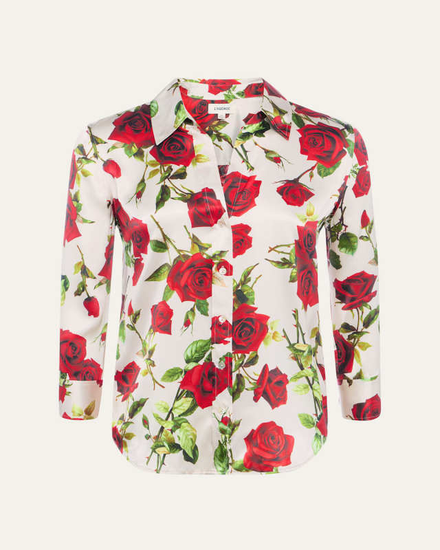 Rose-Printed Dani Silk Blous