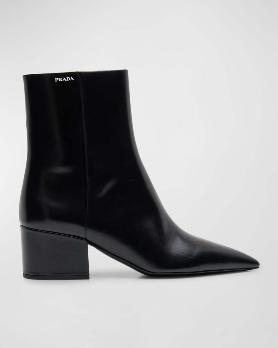 Leather Block-Heel Ankle Booties