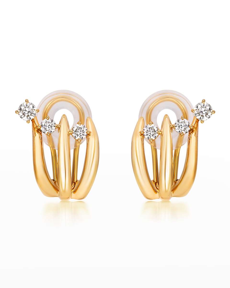 18K Tribal Yellow Gold Earrings with VS-GH Diamonds, 0.51tcw