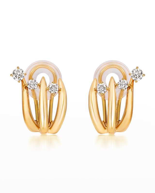 18K Tribal Yellow Gold Earrings with VS-GH Diamonds, 0.51tcw