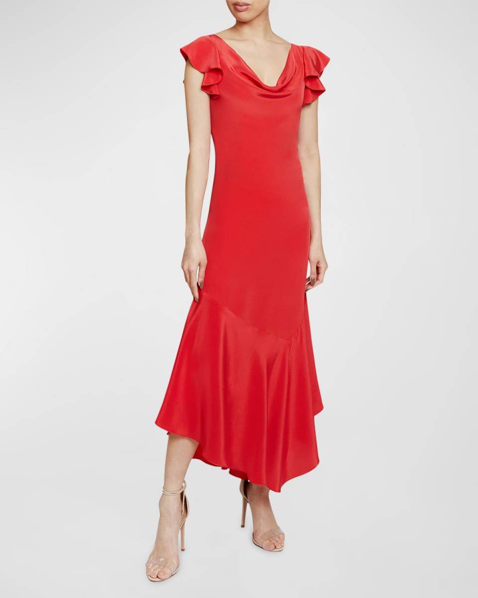 Laurel High-Low Flutter-Sleeve Midi Dress