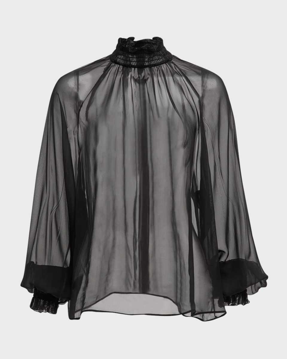 Sheer Chiffon Smocked Blouse