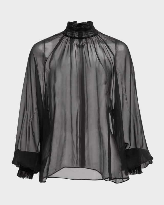 Sheer Chiffon Smocked Blouse