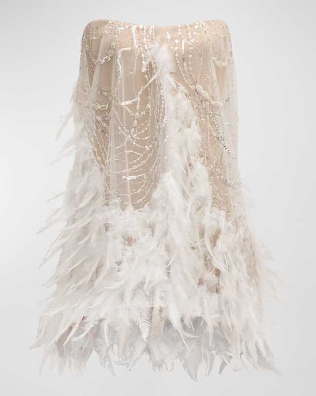 Stevie Strapless Feather-Trim Mini Dress