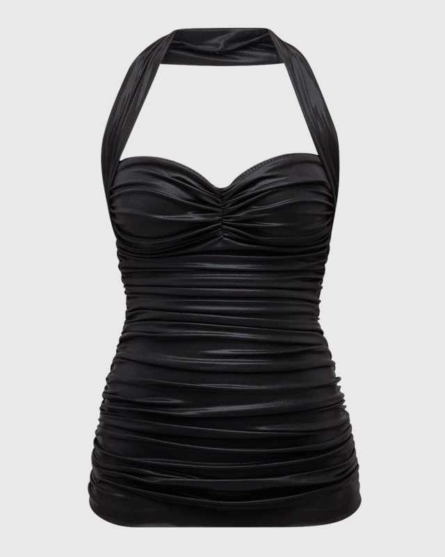 Bill Shirred Halter One-Piece Swimsuit