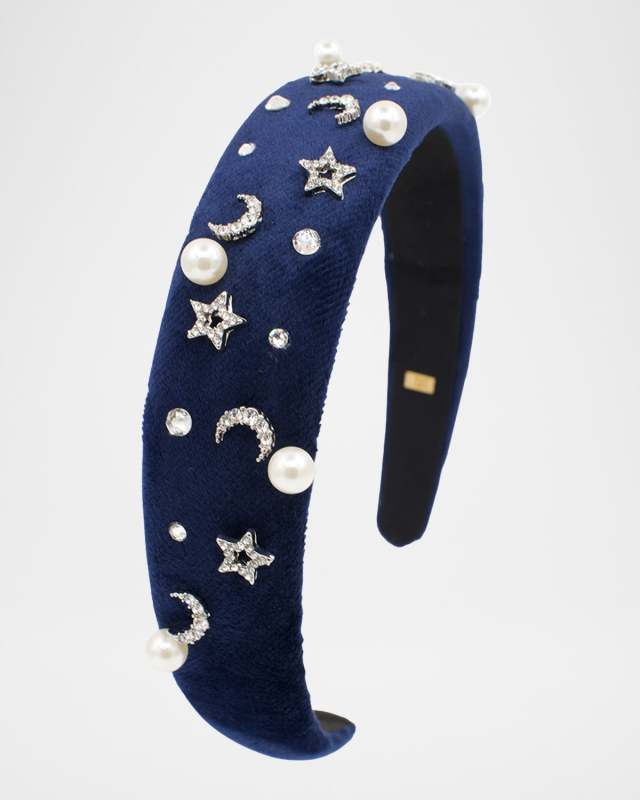 Girl's Pearly Velvet Headband W/ Rhinestones