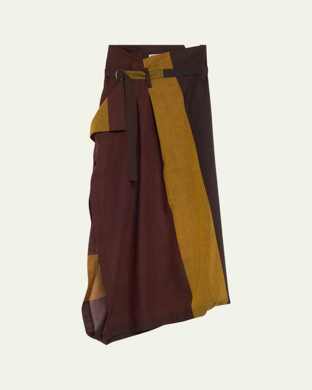 Enclothe Long Belted Plaid Wool Skirt