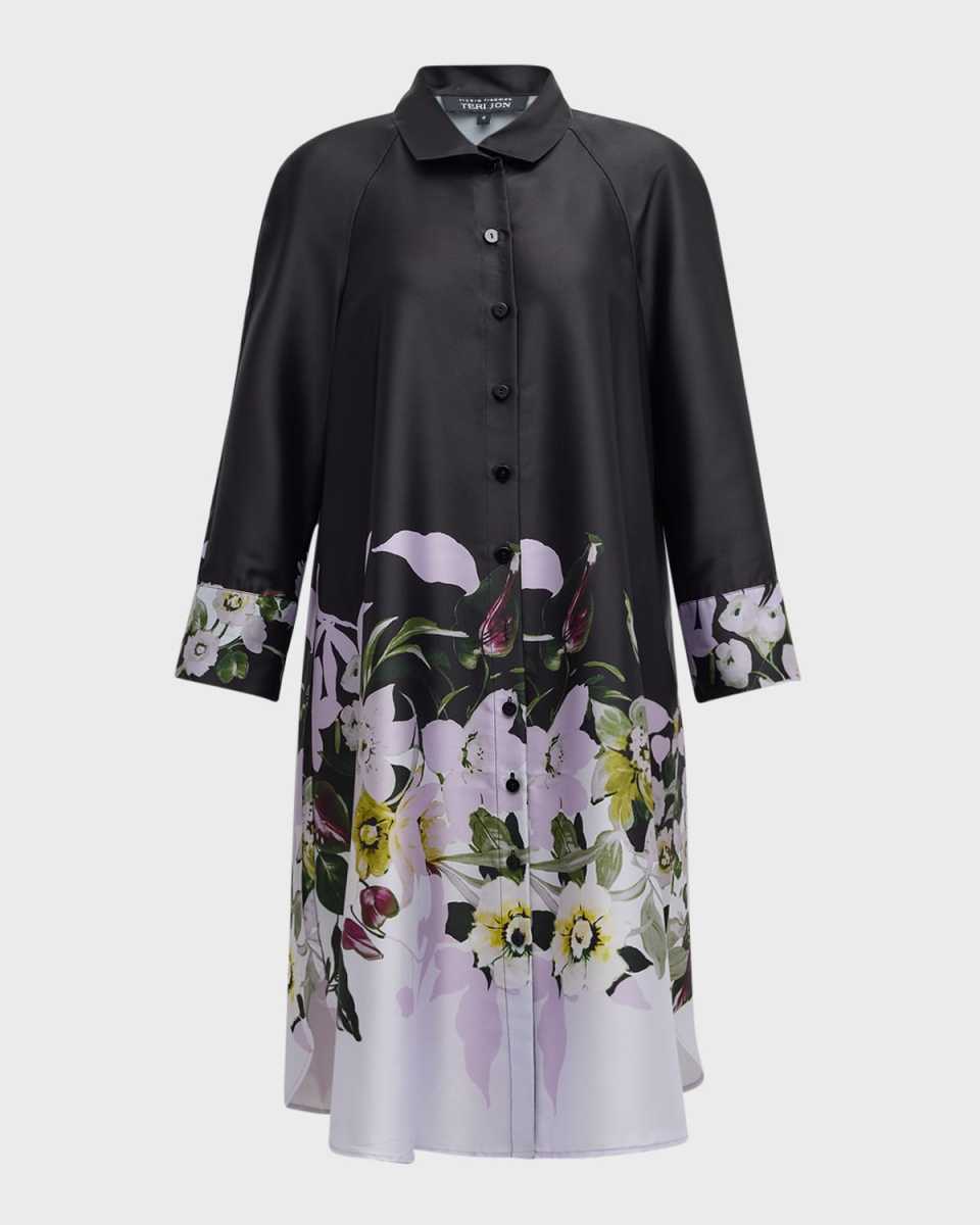 Floral-Print Twill Shift Shirtdress