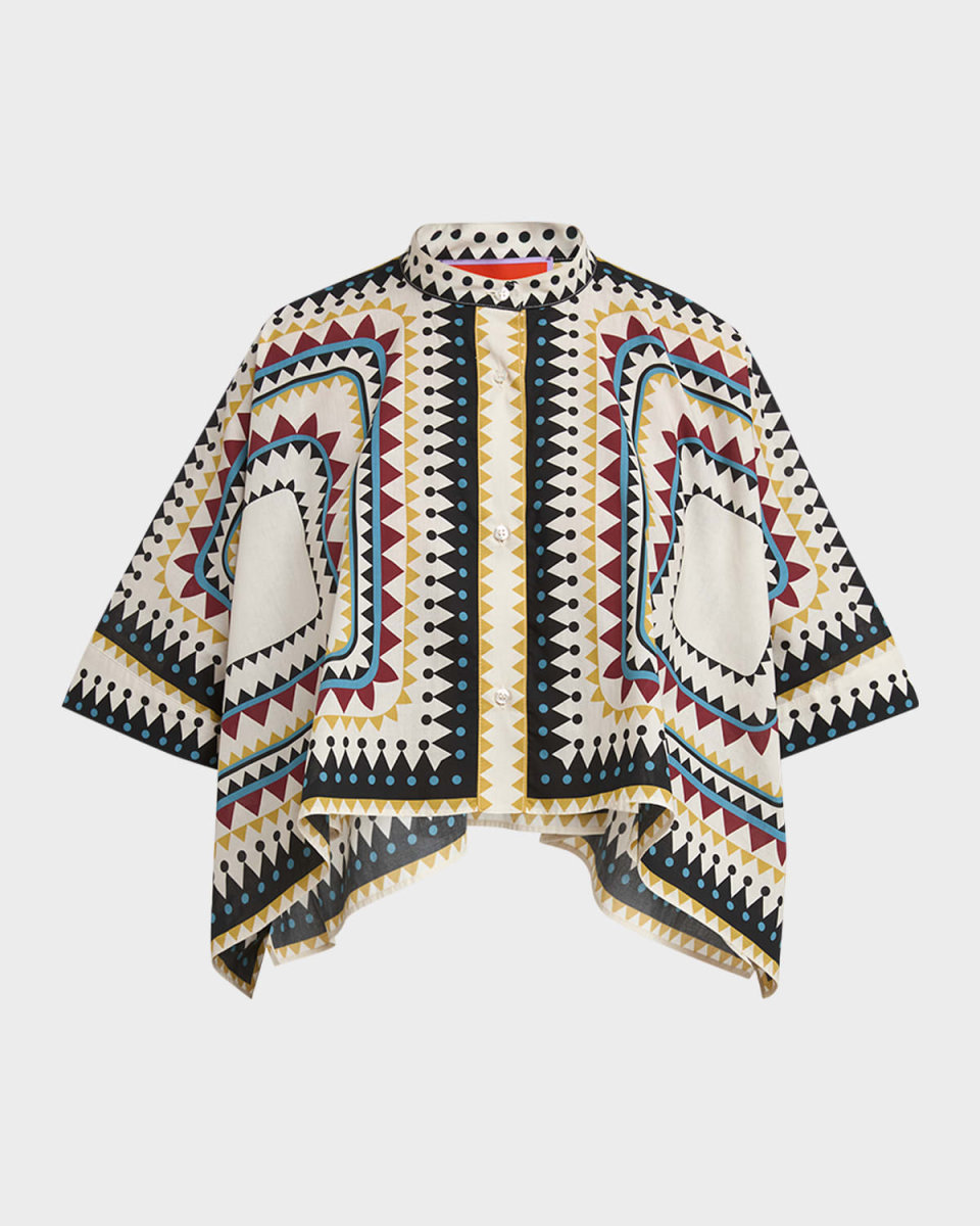 Place-Print Crop Foulard Shirt