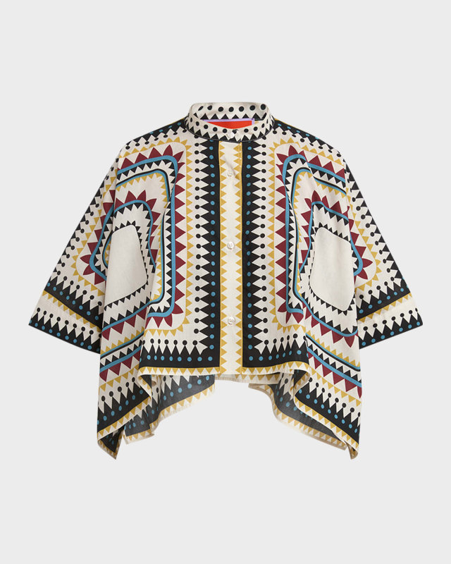 Place-Print Crop Foulard Shirt