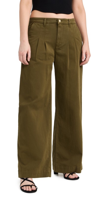 L'AGENCE Jayce Pleated Wide Leg Trousers British Khaki