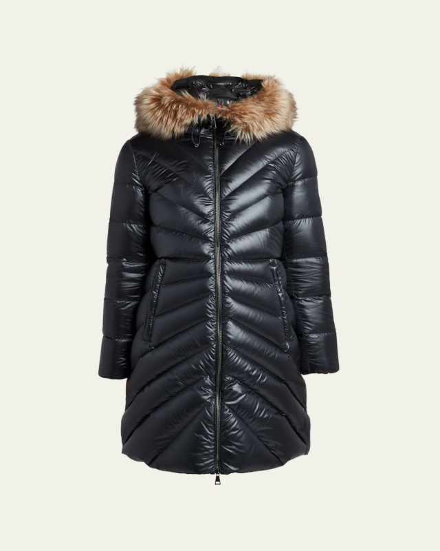 Chandre Long Puffer Coat with Removable Shearling Trim