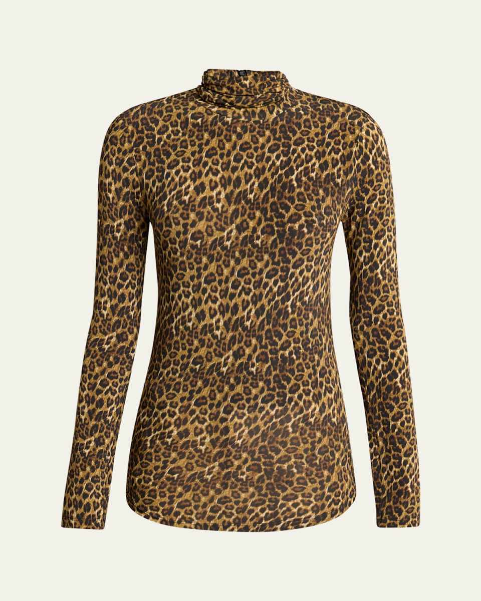 Joyela Leopard Print Jersey Turtleneck Top