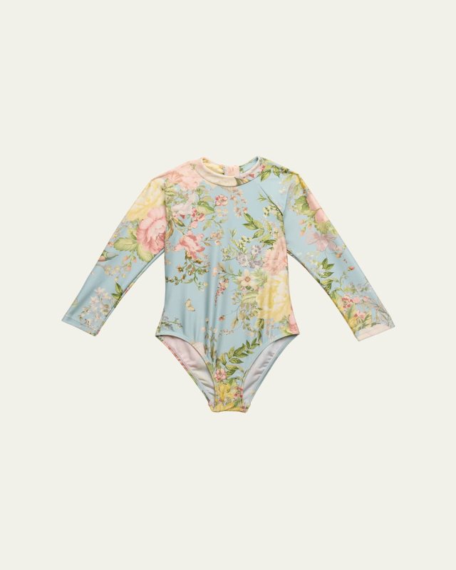 Girl's Waverly Floral-Print Swimsuit, Size 2-10