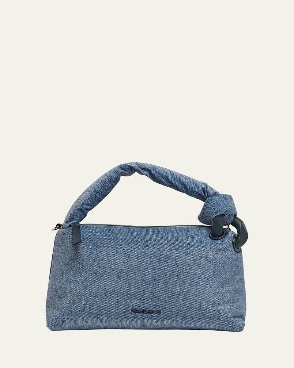 Corner Puffy Denim-Print Shoulder Bag