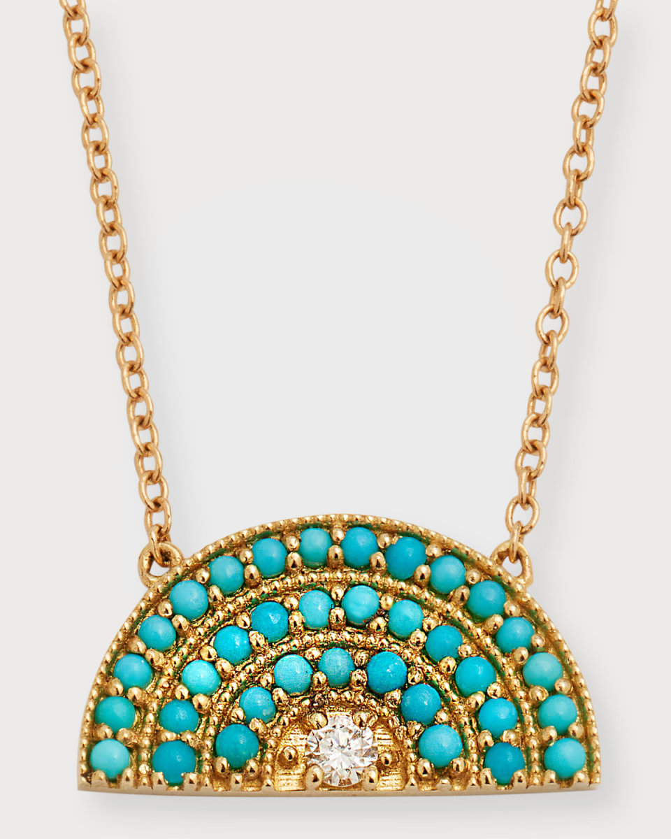 Perfect Turquoise Rainbow Necklace with Diamond Center