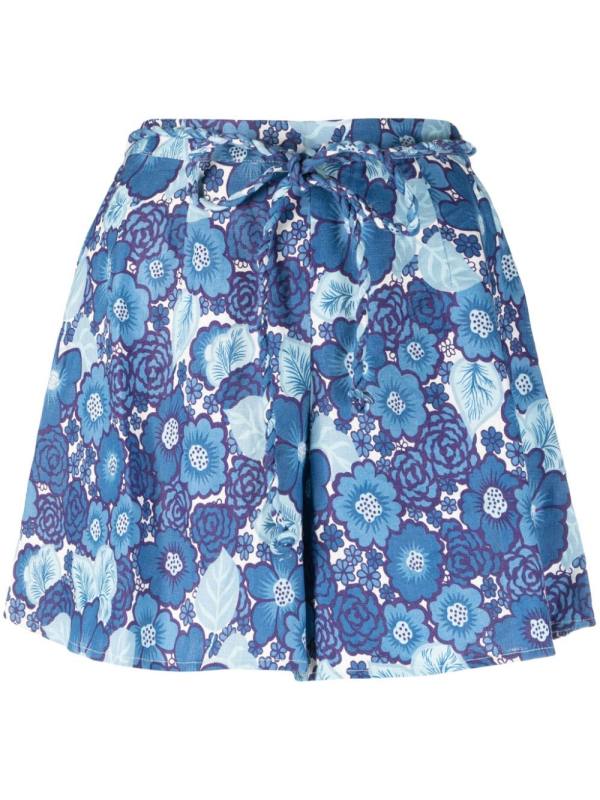 floral-print linen shorts