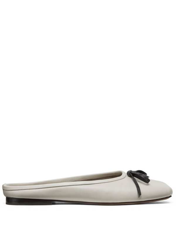 Monili-bow leather mules