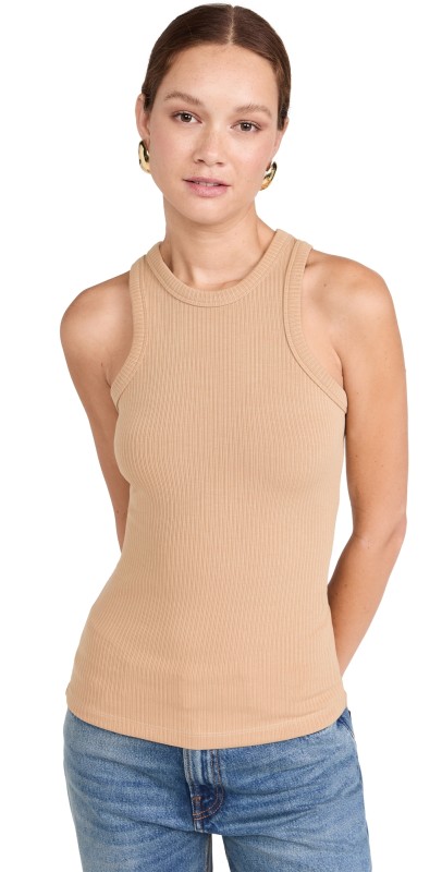 RECTO RC Jacquard Logo Ribbed Tank Top Beige