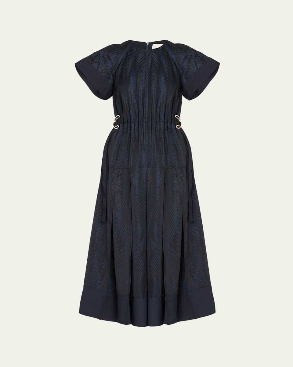 Overprint Short-Sleeve Jacquard Dress