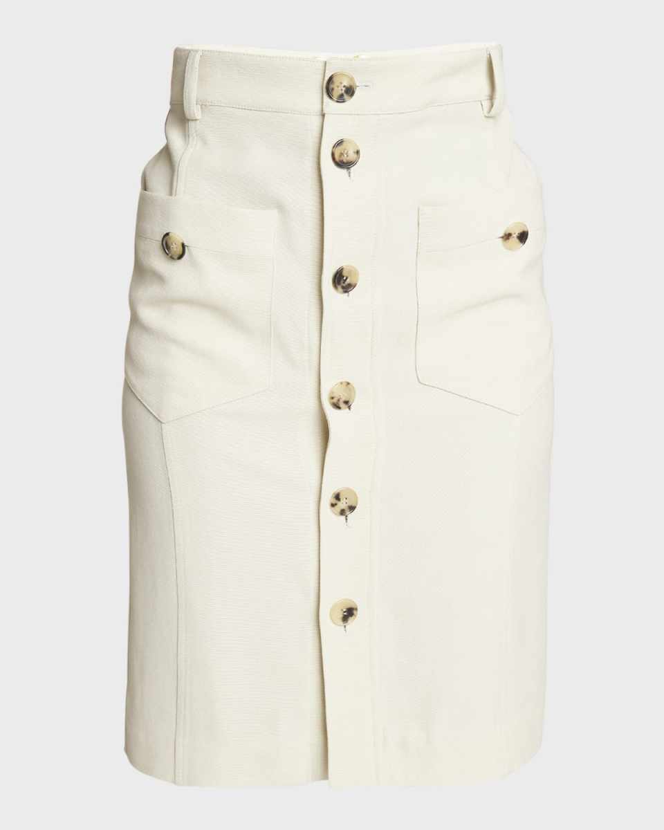 High-Waist Button-Front Straight Viscose Skirt