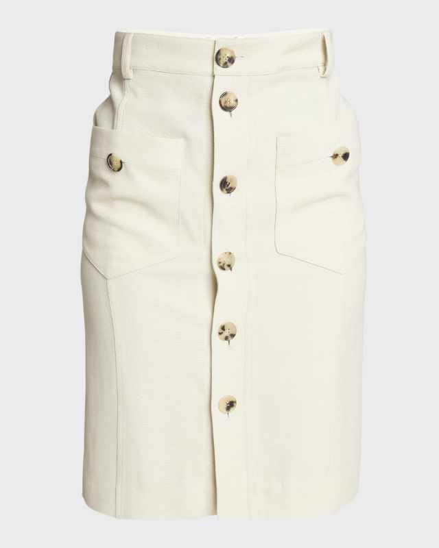 High-Waist Button-Front Straight Viscose Skirt