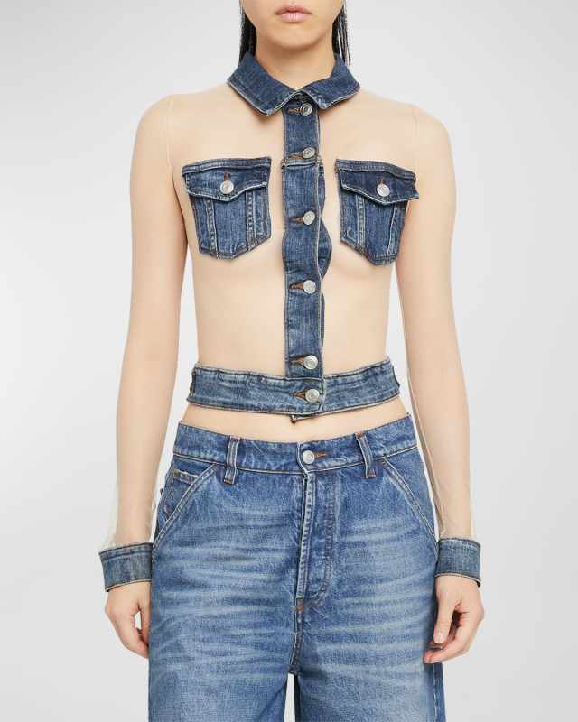 Tulle Illusion Denim Top