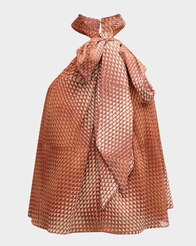 Boone Geometric Halter Tie Blous