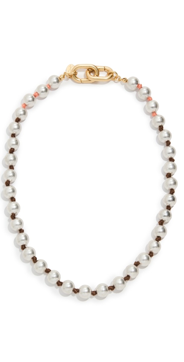 Clare V. Beaded Strand Necklace Rhodium/Vintage Gold