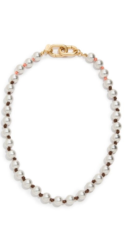 Clare V. Beaded Strand Necklace Rhodium/Vintage Gold