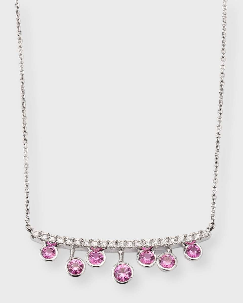 Rainbow 18K White Gold Floating Pink Sapphire & Diamond Bar Necklace