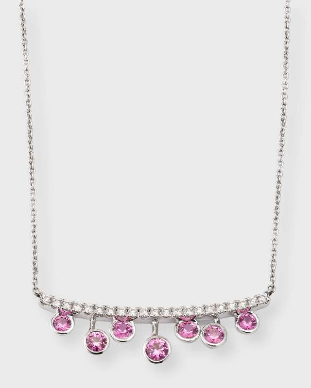 Rainbow 18K White Gold Floating Pink Sapphire & Diamond Bar Necklace