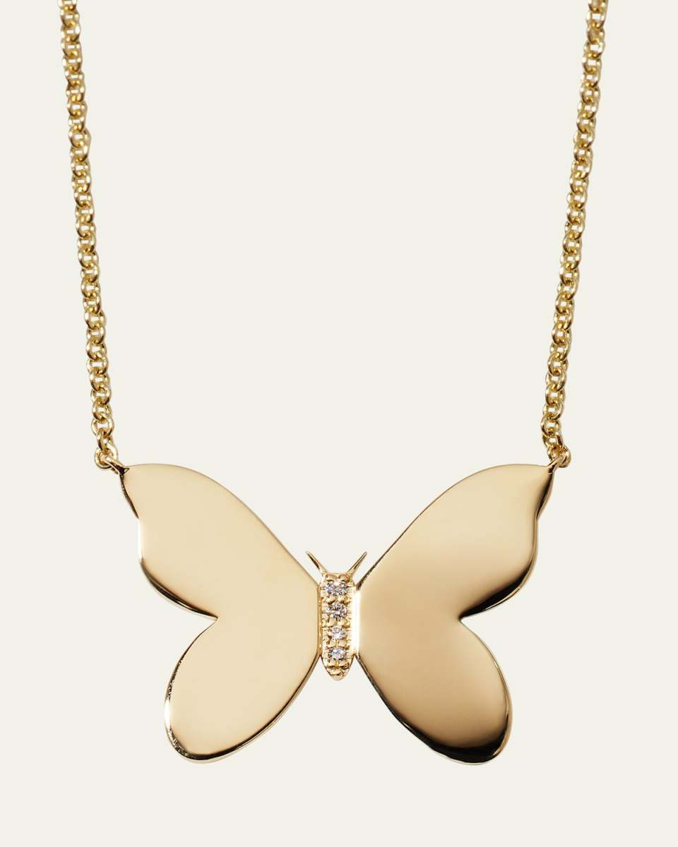 14k Plain Butterfly Necklace w/ Diamonds