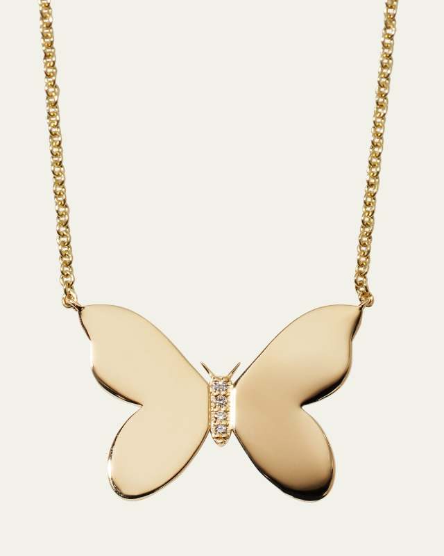 14k Plain Butterfly Necklace w/ Diamonds