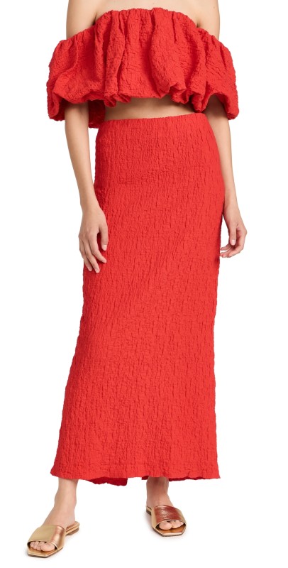 Show Me Your Mumu Maria Midi Skirt Red Scrunch