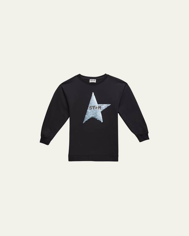 Girl's Reversible Sequin Star Sweatshirt Dress, Size 4-10