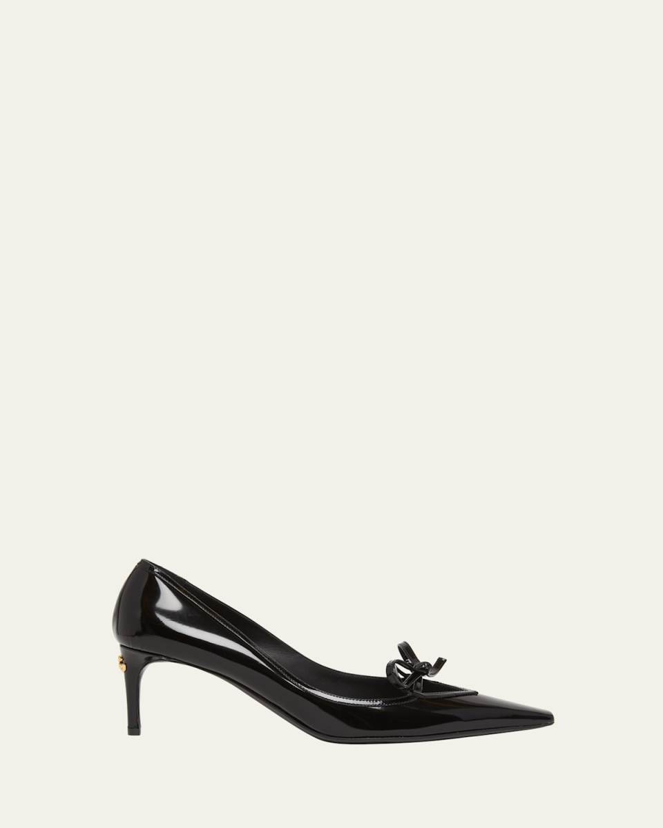 Glossy Leather Bow Stiletto Pumps