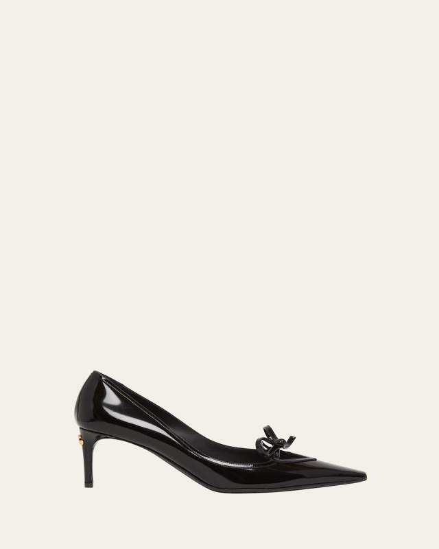 Glossy Leather Bow Stiletto Pumps