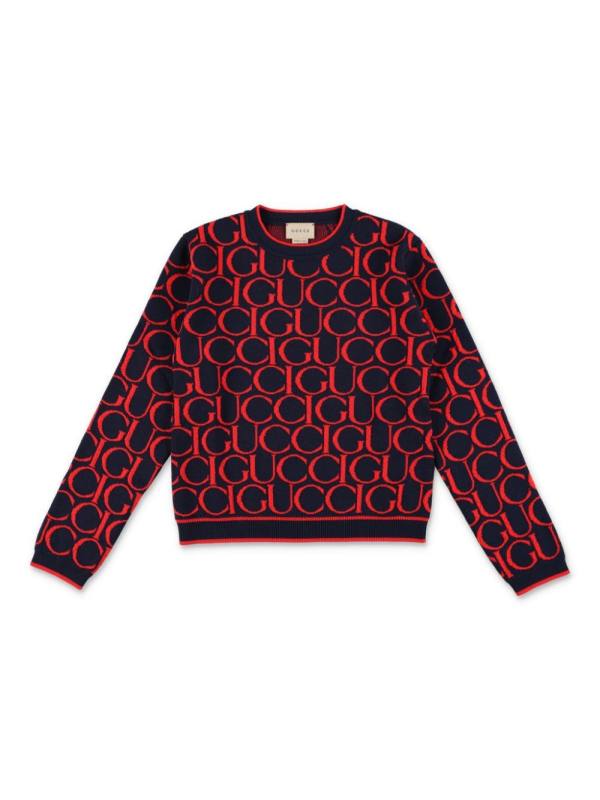 logo-jacquard wool jumper