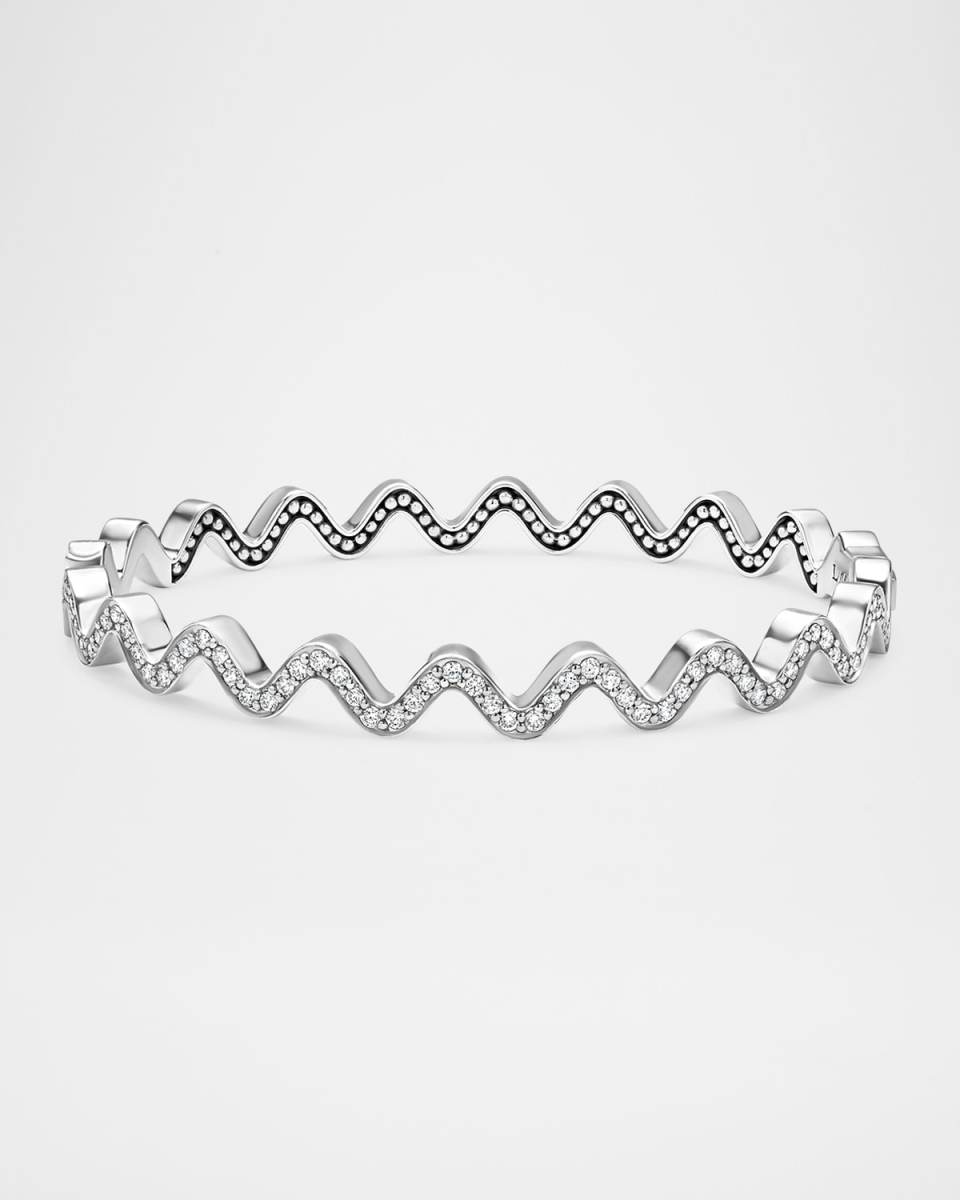 Sterling Silver Caviar Spark Diamond Wave Hinged Bangle Bracelet