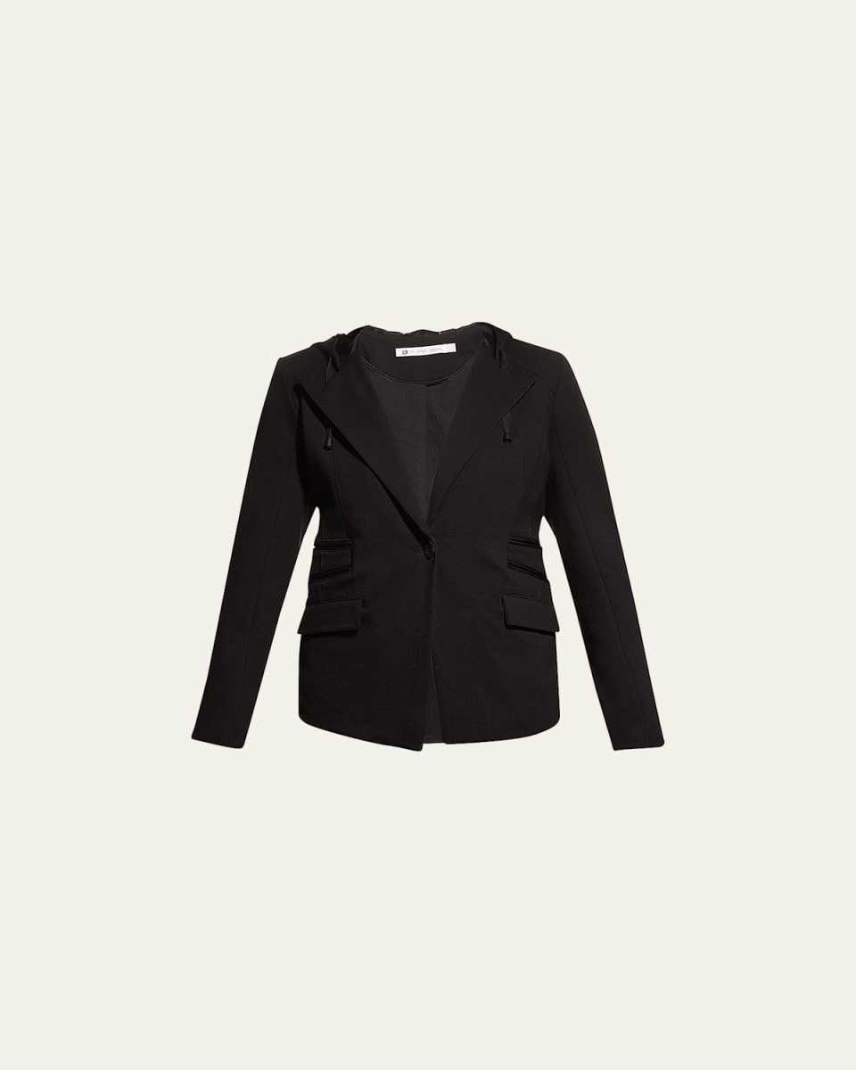 Hooded Single-Button Moto Blazer