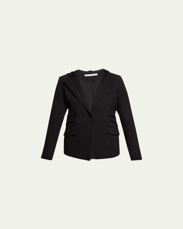 Hooded Single-Button Moto Blazer