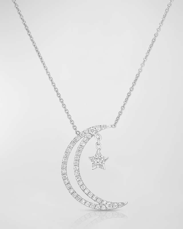 18k Half Moon & Star Pendant Necklace w/ Diamonds