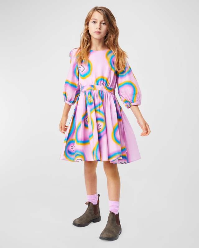 Girl's Choly Happy Face Puff Sleeve Dress, Size 3T
